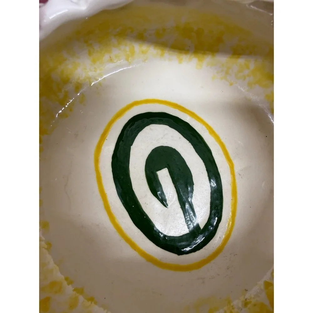 Green Bay Packers Ceramic Popcorn Bowl Hand Painted G Logo Game Day Snack Dish